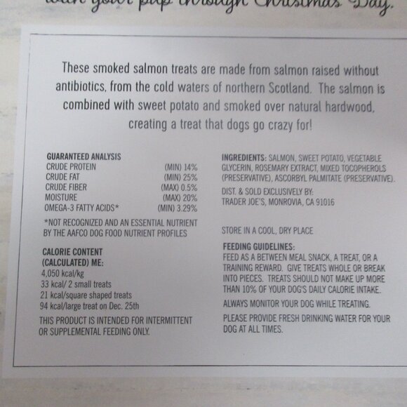 Trader Joe's Advent Calendar for Dogs Salmon & Sweet Potato Recipe Dog Treats - Picture 4 of 6
